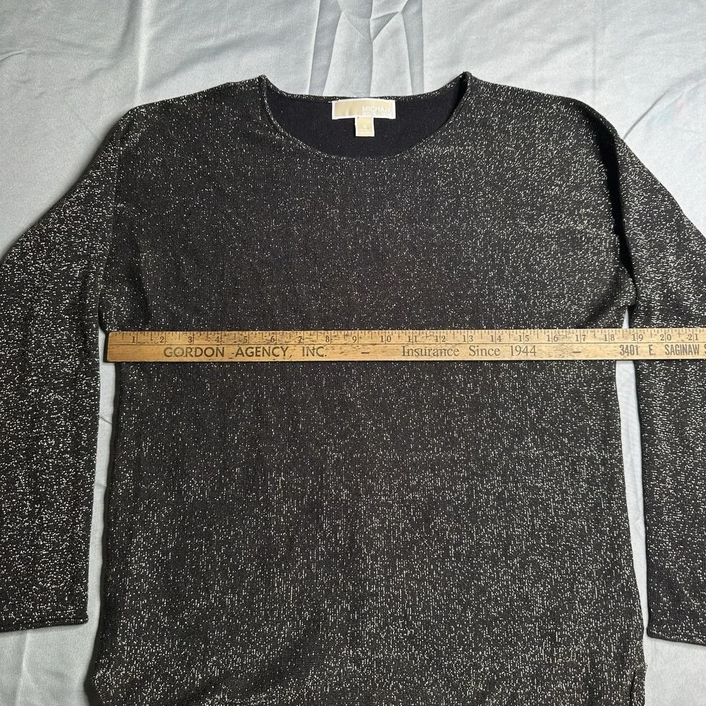 Michael Kors Small Top Black Gold Metallic Thread Shimmery Classy Cotton‎ Blend